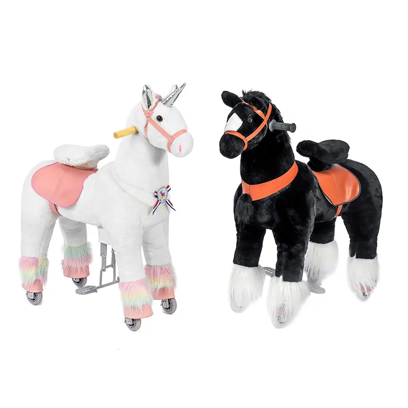 2021 Ponyfunny Plush Cute Pony Ride on cycle toys riding horse montables toy horse mechanical horse