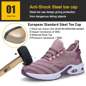 Chaussures de sécurité roses légères et respirantes pour femmes, avec embout en acier EU, semelle en PU antidérapante, anti-choc et anti-perforation - Product Image 4