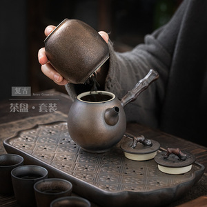 Ceramic Tea Set Antique Style Teapot Teacups Tea Tray Complete Home Brewing Set Reusable Gilded <b>Daisy</b> Color - Product Image 2