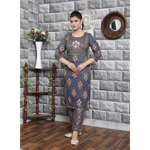 Best Selling Cotton Straight Kurti Set with Pocket Printed Ethnic Wear Casual Daily Wear Kurta <b>Pant</b> Dupatta Set For Women - Product Image 1