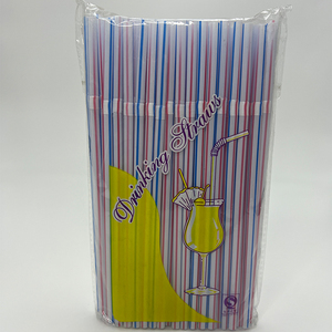 Sedotan plastik kelas makanan sekali pakai populer dengan desain pola bergaris untuk pesta dan minuman kasual - Product Image 1