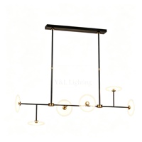 Lustre Linéaire Moderne Noir et Or à 6 Lumières, Suspension en Verre Dépoli, LED, Hauteur Réglable, Garantie 5 Ans, Minimaliste, Long