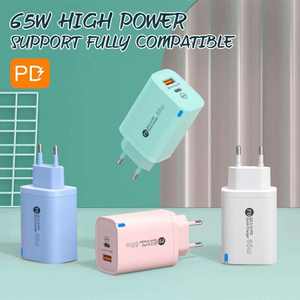 马卡龙65W <span class=keywords><strong>2</strong></span>端口PD USB C型充电器快速充电器欧盟/美国/英国苹果小米三星华为手机插头适配器 - Product Image 3