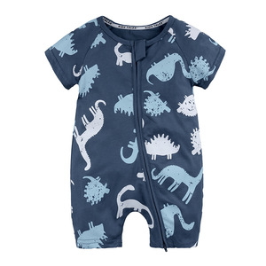 Mono de verano con doble cremallera estampado Ins para niños, <span class=keywords><strong>ropa</strong></span> informal para gatear para recién nacidos, mono informal de manga corta de punto de una pieza - Product Image 6