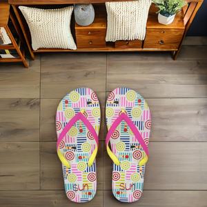 Custom Design <b>Ladies</b> Flip Flops Pink Yellow Layered Sole Beach Sandals Non Slip Casual <b>Summer</b> <b>Slippers</b> - Product Image 3