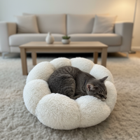 Lit pour chien rond en fourrure Zmaker, simple et élégant, motif floral, luxueux et confortable, lavable, tapis pour chat, coussin chaud pour animaux de compagnie
