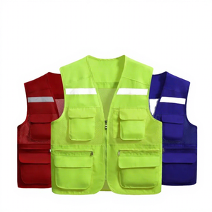 Özel erkekler örgü hi vis yansıtıcı yelek ceket tulum gömlek inşaat giyim güvenlik iş yansıtıcı yelek cepler logosu ile - Product Image 1