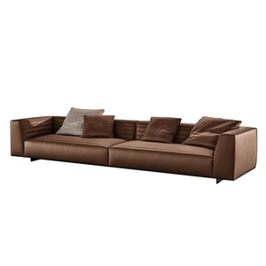 Designer Roger Genuine Leather Sofa Modern Italian Minimalist Straight <b>Top</b> Grain Cowhide Sofa Foshan Furniture - Product Image 1