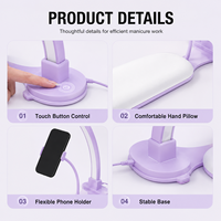 Lampe de bureau LED demi-lune 3-en-1 avec support de téléphone et repose-bras réglable, multifonction pour manucure et salon