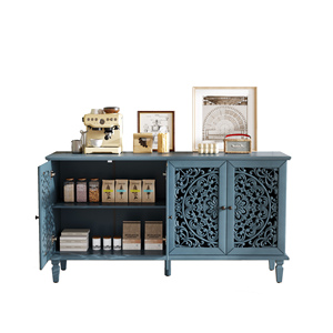 Antique Buffet Cabinet 60 In Solid Wood Legs Brass Handles Adjustable <b>Shelves</b> TV Stand - Product Image 6
