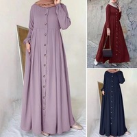 Nouvelles robes musulmanes pour femmes, Abaya Dubaï, Turquie, Hijab, robe maxi, robe longue à manches longues, robe boutonnée, vêtements islamiques, Kaftan Femme