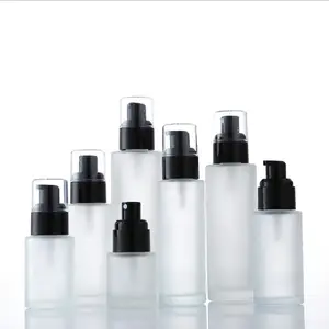 Factory supply 20ml 30ml 60ml 100ml 120ml Glass Lotion Pump Bottle clear frosted flat shoulder Cosmetic Spray Bottle glass