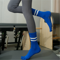 Chaussettes de yoga imprimées antidérapantes épaisses personnalisables pour femmes, chaussettes mi-mollet, double bande, cinq orteils, sport, danse, pilates, chaussettes pour femmes