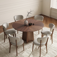 PurelyFeel Wabi-Sabi Massivholztisch Rund mit Drehteller für 6 Personen im Französischen Retro-Modernen Stil Einfacher Schwarzer Walnuss-Rundtisch