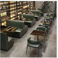 Ensemble de sièges de restaurant en cuir écologique rembourrés en PU vert foncé, table et chaises pour restaurant de restauration rapide