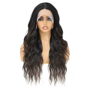 Grosir rambut palsu transparan 13X4 13X6 HD rambut halus berkilau hitam model alami gelombang pantai dapat diputihkan rambut manusia Wig