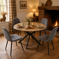 Table Ronde Moderne de Luxe avec Piétement en Acier Carbone et Plateau en Placage de Chêne – Tables à Manger en Bois avec Chaises – Meilleures Ventes