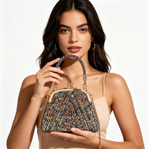 Sac <span class=keywords><strong>de</strong></span> soirée pour femme en strass, forme éventail, avec poignée diamantée et fermoir Kiss Lock, pour mariage et fête, avec chaîne amovible, sac à main bandoulière - Product Image 2