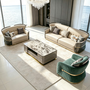 Ensemble de canapés en cuir véritable de luxe de designer italien 1, <span class=keywords><strong>2</strong></span> et 3 places pour la maison, salon - Product Image 1