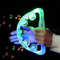 PromotionalED Plastic Flashing Tambourine Musical Handheld Percussion Instrument Glow Concert Light Kids Gift Unisex