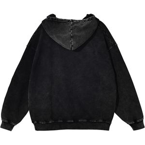 Sweat-shirt à capuche zippé FOXA pour homme, coupe ample, effet délavé vintage, unisexe, streetwear, coton French Terry - Product Image 2