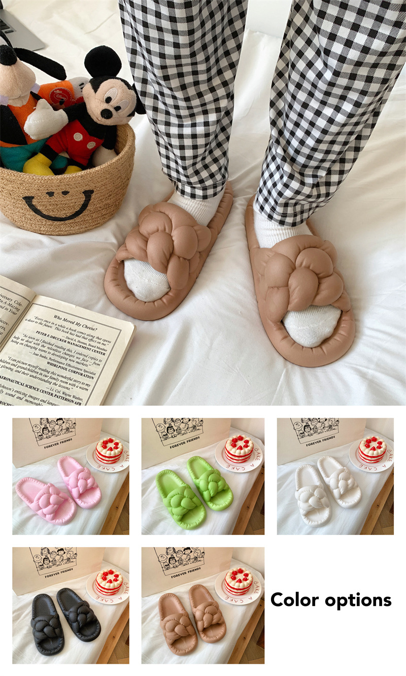 PVC Thick Soles Slippers Women Summer Woven Home Bathroom Couple Slides Sandals