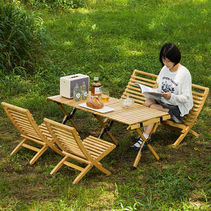 <span class=keywords><strong>Table</strong></span> de camping pliable en bois massif pour l'extérieur, <span class=keywords><strong>table</strong></span> de pique-nique, <span class=keywords><strong>table</strong></span> de café, <span class=keywords><strong>table</strong></span> sur pieds avec chaises, mobilier d'extérieur portable - Product Image 3