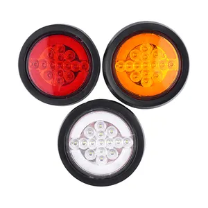 4 Inch Round Led Trailer Tail Lights Red 12 LED Waterproof 4" Round LED Stop Turn Tail Brake Light Marker Trailer TruckLights