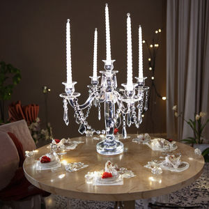 אירופאי חתונה יוקרה 5 זרוע קריסטל זכוכית פמוט שולחן מנורת זול חתונה שולחן דקור חלקי - Product Image 5