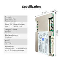 Carte BMS intelligente 48V 15S 100A pour batterie LiFePO4, BMS 100A avec application pour pack de batteries au lithium pour rickshaw électrique