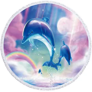 Dolphin Coral Cartoon Sand Free Quick Dry Travel Round Beach Towels for Boys Girls Pool Sports