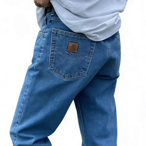 <span class=keywords><strong>Pantalon</strong></span> en jean empilé streetwear <span class=keywords><strong>pas</strong></span> <span class=keywords><strong>cher</strong></span> pour homme, coupe droite longue, en coton, délavé, jambe large, avec LOGO - Product Image 4