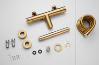 Mitigeur thermostatique doré brossé pour douche, avec bec cascade pour baignoire, douchette à main et robinet de remplissage pour salle de bain, avec vanne de fixation encastrée