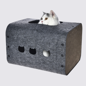 Maison pour <span class=keywords><strong>chat</strong></span> pliable interactive, lit et boîte <span class=keywords><strong>de</strong></span> jeu 2-en-1 pour animaux <span class=keywords><strong>de</strong></span> compagnie, feutre et carton, 44*35*30cm, confortable et durable - Product Image 3