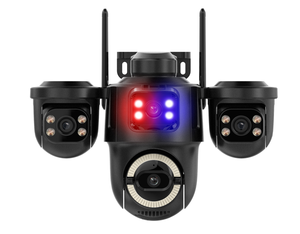 Kamera CCTV Keamanan Luar Ruangan XMEYE dengan Lampu Flash Merah Biru, 3 Lensa, WIFI, Alarm Sirine, Aplikasi ICSEE, PTZ - Product Image 1