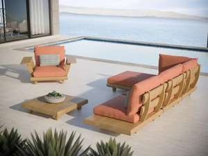 Ensemble de canapés de luxe en bois massif avec coussins pour salon, jardin, terrasse, hôtel, canapé d'extérieur modulaire - Product Image 6