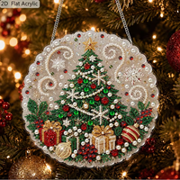 Lot de 2 kits de pendentifs acryliques DIY de Noël avec peinture diamantée 5D, motif attrape-soleil Bonhomme de neige et Sapin de Noël, ornements suspendus en strass