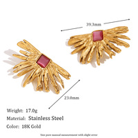Boucles d'oreilles en agate rouge plaquée or 18 carats, bijoux personnalisés en forme de soleil, boucles d'oreilles en acier inoxydable, bijoux pour femmes
