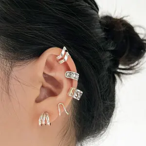 Sindlan 5Pcs/set Fashion Jewelry 2021 Earrings Vintage Silver Hollow Unique Ear Clip For Women