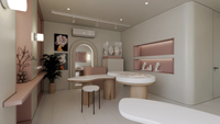 Salle d'exposition de bijoux de mode sur mesure avec comptoirs de présentation en marbre moderne et design intérieur de boutique de bijoux de luxe