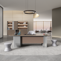 Bureau moderne de luxe en forme de L à lumière LED Nouveau design Bureau exécutif ergonomique et durable pour la maison Convertible pour patron PDG