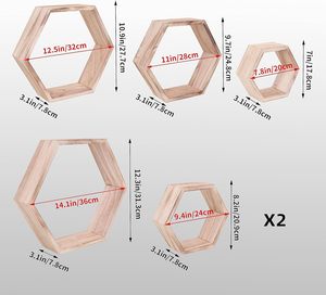 Estante de Pared de Madera Montada EN LA Pared, Estante de Almacenamiento Flotante Hexagonal de Paulownia, Color Marrón Claro - Product Image 4