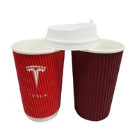 Gobelet à café brun personnalisé en papier couché écologique avec couvercle, à paroi ondulée, pour boissons chaudes, 8oz 16oz, avec logo