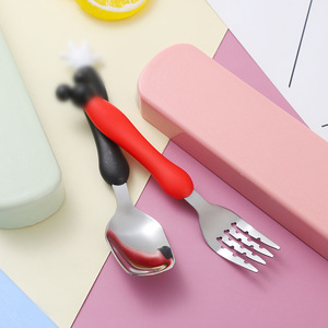 Nhựa xử lý thép không gỉ Toddler trẻ em trẻ em Bộ đồ ăn Mickey Mouse muỗng nĩa cho bé - Product Image 4