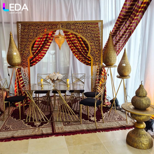 ชุดตกแต่งงานแต่งงาน งานวันเกิด งานปาร์ตี้ LEDA สุดหรูหรา สีทอง โครงเหล็กถอดประกอบได้ สไตล์อินเดีย ชุดสามชิ้น ฉากหลังโค้ง - Product Image 3