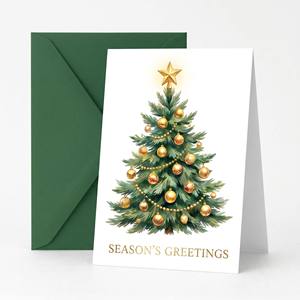 Cartes de vœux de Noël personnalisées avec logo, vente en gros, 300 g/m², pliables, dorées à chaud avec enveloppes - Product Image 4