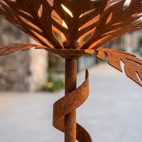 Lampe torche extérieure en acier corten en forme de feuille de palmier, sculpture de jardin en métal rustique pour villa, patio, piscine, décoration de mariage