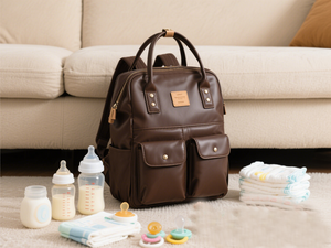 Mochila de pañales para mamá de cuero PU multifuncional personalizada de fabricante, bolsa para toallitas para bebés, pañales, juguetes, artículos personales - Product Image 5