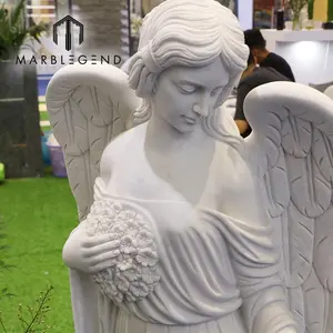 European natural stone hand carving life size marble angel sculpture italian marble statue roman for sale