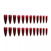 CS-56 Faux ongles longs et pointus rouge bordeaux, autocollants de manucure portables, 24 pièces, vente en gros